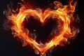 Generative AI Image of Hot Fire Love Frame with Blank Space on Black Background Royalty Free Stock Photo