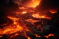 Generative AI Image of Hot Fire Molten Lava Rocks Flowing in the Volcano