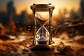 Generative AI Image of Hourglass for Counting Time with Flowing Sand at Sunset