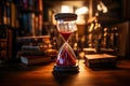 Generative AI Image of Hourglass Timer in Library with Red Sand