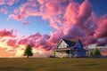 Generative AI Image of House Home Building with Clouds in Dramatic Sky at Dusk