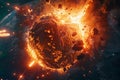 Generative AI Image of Huge Hot Fireball Meteor Falling Approaching a Planet in Outer Space Royalty Free Stock Photo