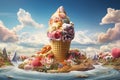 Generative AI Image of Hyper Realistic Illustration of Ice Cream World in the Sky