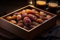 Generative AI Image of Iftar with Dried Dates Fruit in Wooden Box