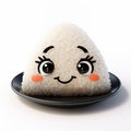 Generative AI Image of Japanese Onigiri Food Character with Smiling Expression on a Plate