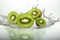 Generative AI Image of Kiwi Fruit Slices with Water Splashing on Isolated Background Royalty Free Stock Photo