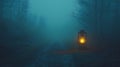 Generative AI Image of Lamp Lantern in Forest with Fire Light and Smoke at Night Royalty Free Stock Photo