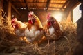 Generative AI Image of Laying Hens in a Wooden Chicken Coop