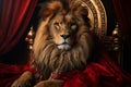 Generative AI Image of a Lion King Sitting on a Throne Wearing Red Cloak