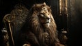 Generative AI Image of a Lion King Sitting on a Throne Wearing Royal Attributes