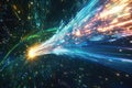 Generative AI Image of Long Tailed Comet Meteor Speeding Through Space