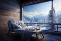 Generative AI Image of Lounge Chair Inside the House with Winter Nature Landscape