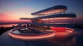 Generative AI Image of Luxury Futuristic Resort Hotel Building with Sea View at Twilight