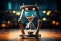 Generative AI Image of Magical Hourglass for Counting Time on Bokeh Lights Background