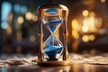 Generative AI Image of Magical Hourglass for Counting Time with Flowing Blue Sand