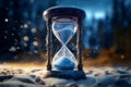 Generative AI Image of Magical Hourglass for Counting Time on Winter Nature Background