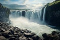 Generative AI Image of Majestic Waterfall Flowing in River with Nature View in Bright Day