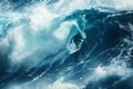 Generative AI Image of Male Athlete Surfing Big Waves in Sea Ocean