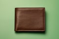 Generative AI Image Of Mans Leather Wallet On Green Background Representing Ethical Or Sustainable Finances And Investment