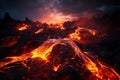 Generative AI Image of Molten Hot Fire Lava in the Volcano with Dark Sky