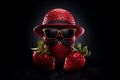 Generative AI Image of Mysterious Strawberry Fruit Character on Black Background
