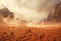 Generative AI Image of Nature Landscape in Arabian Desert with Dust and Strong Wind