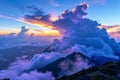 Generative AI Image of Nature View of Mountain Top with Clouds in the Sky at Sunrise Royalty Free Stock Photo