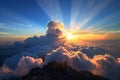 Generative AI Image of Nature View of Mountain Top with Clouds and Sunlight at Sunrise Royalty Free Stock Photo