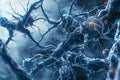 Generative AI Image of Neural Nerve Network with Cells on Blur Dark Background Royalty Free Stock Photo