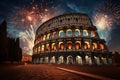 Generative AI Image of New Year Celebration with Colosseum Historical Building in Rome Italy