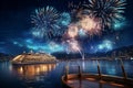 Generative AI Image of New Year Celebration with Fireworks Party in Cruise Ship