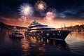Generative AI Image of New Year Eve Celebration with Fireworks Party in Yacht