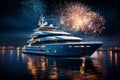 Generative AI Image of New Year Eve Celebration with Fireworks Party in Yacht Ship