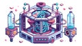 A detailed close-up of a futuristic bioprinter reveals its intricate mechanisms and the precision involved in creating three-