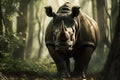 Generative AI Image of One Horned Rhinoceros Standing in the Forest