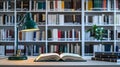 Generative AI Image of Open Book in Luxury Library on Wooden Table with Study Lamp Royalty Free Stock Photo