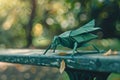 Generative AI Image of Origami Paper Craft Forming a Green Grasshopper