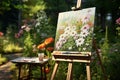 Generative AI Image of Painting of Daisy Flowers on Easel in the Park