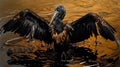 A pelican covered in oil sludge Royalty Free Stock Photo