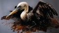 A pelican covered in oil sludge Royalty Free Stock Photo