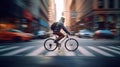 Generative Ai image of a person riding a bicycle in an urban city Royalty Free Stock Photo