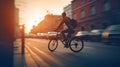 Generative Ai image of a person riding a bicycle in an urban city Royalty Free Stock Photo