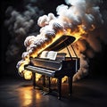 Generative AI image of a piano on fire Royalty Free Stock Photo