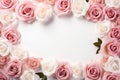 Generative AI Image of Pink Roses Frame with Blank Space on White Background Royalty Free Stock Photo