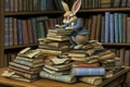 A generative AI image portrays a rabbit busy at work in an office environment