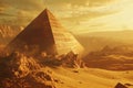 Generative AI Image of Pyramid in the Egyptian Desert with Dusty Air Sand at Sunset Royalty Free Stock Photo