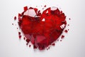 Generative AI Image Of Red Smashed Glass Heart On White Background Illustrating Love And Relationship Problems