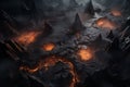 Generative AI Image of Rocks with Hot Fire Molten Lava in the Volcano