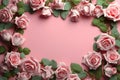 Generative AI Image of Roses Flower Frame with Blank Space on Pink Background Royalty Free Stock Photo