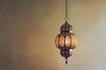 Generative AI Image of Round Islamic Lantern Hanging on Smoky Background with Empty Space
